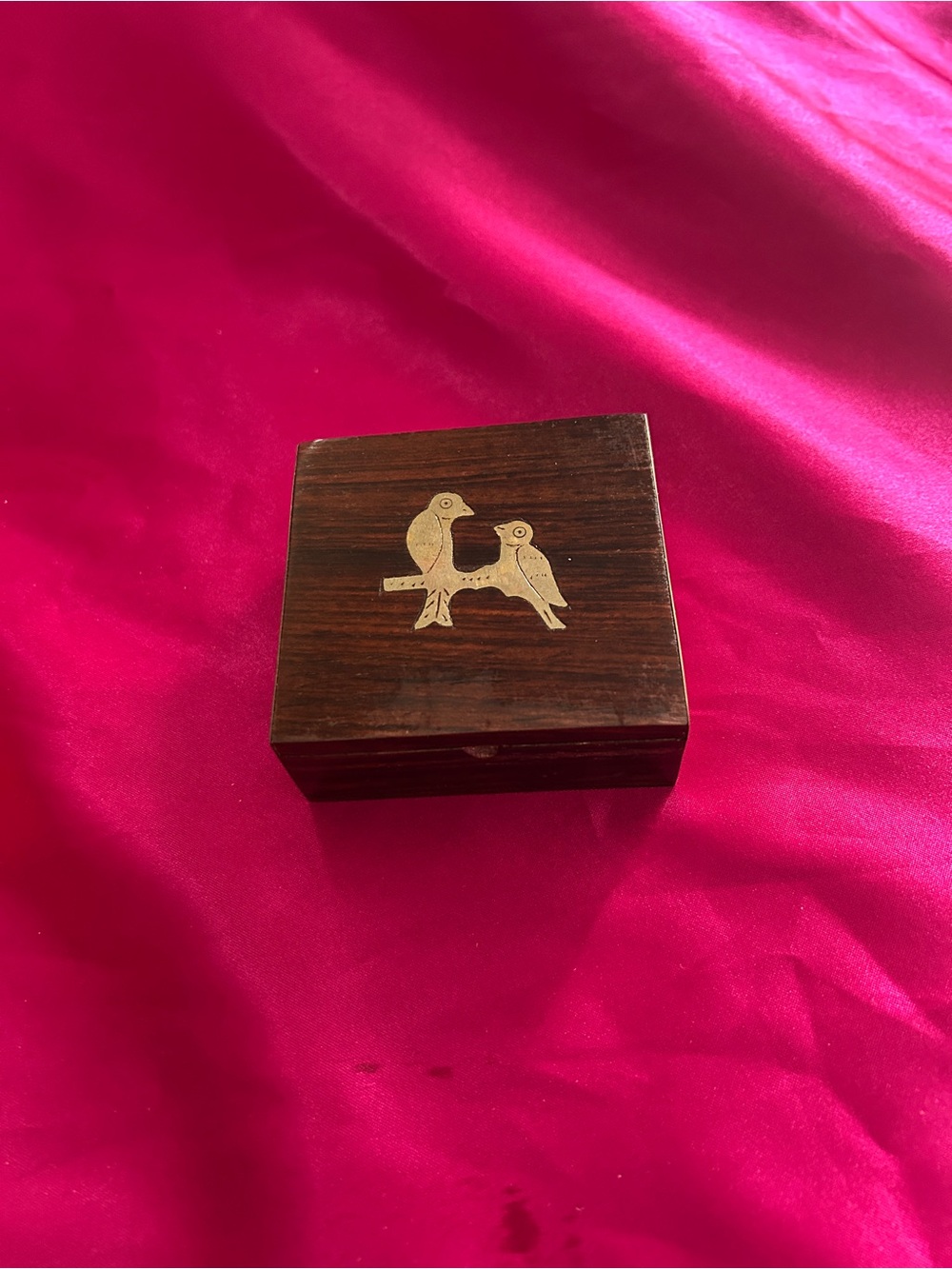 Vintage Walnut and Brass Trinket Box with Birds.